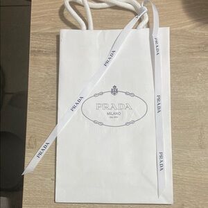 Prada White Paper Shopping Bag with Ribbon
